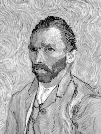 Self-portrait of Vincent van Gogh in sepia.