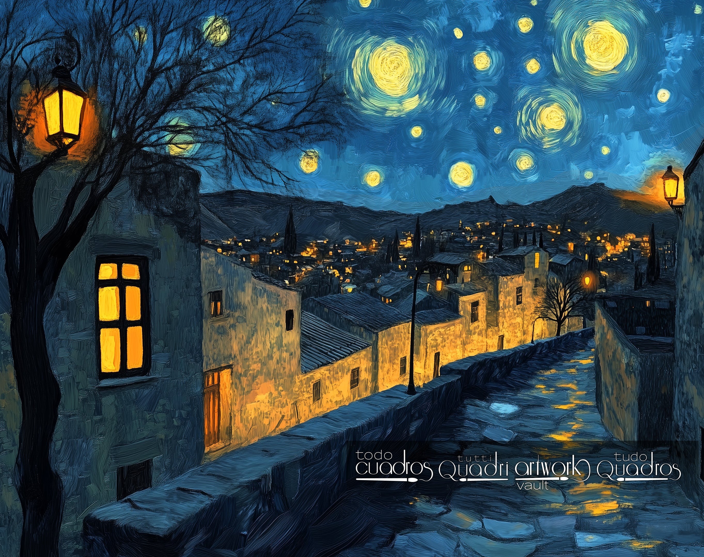 Streets of Light and Stars, modern Van Gogh style