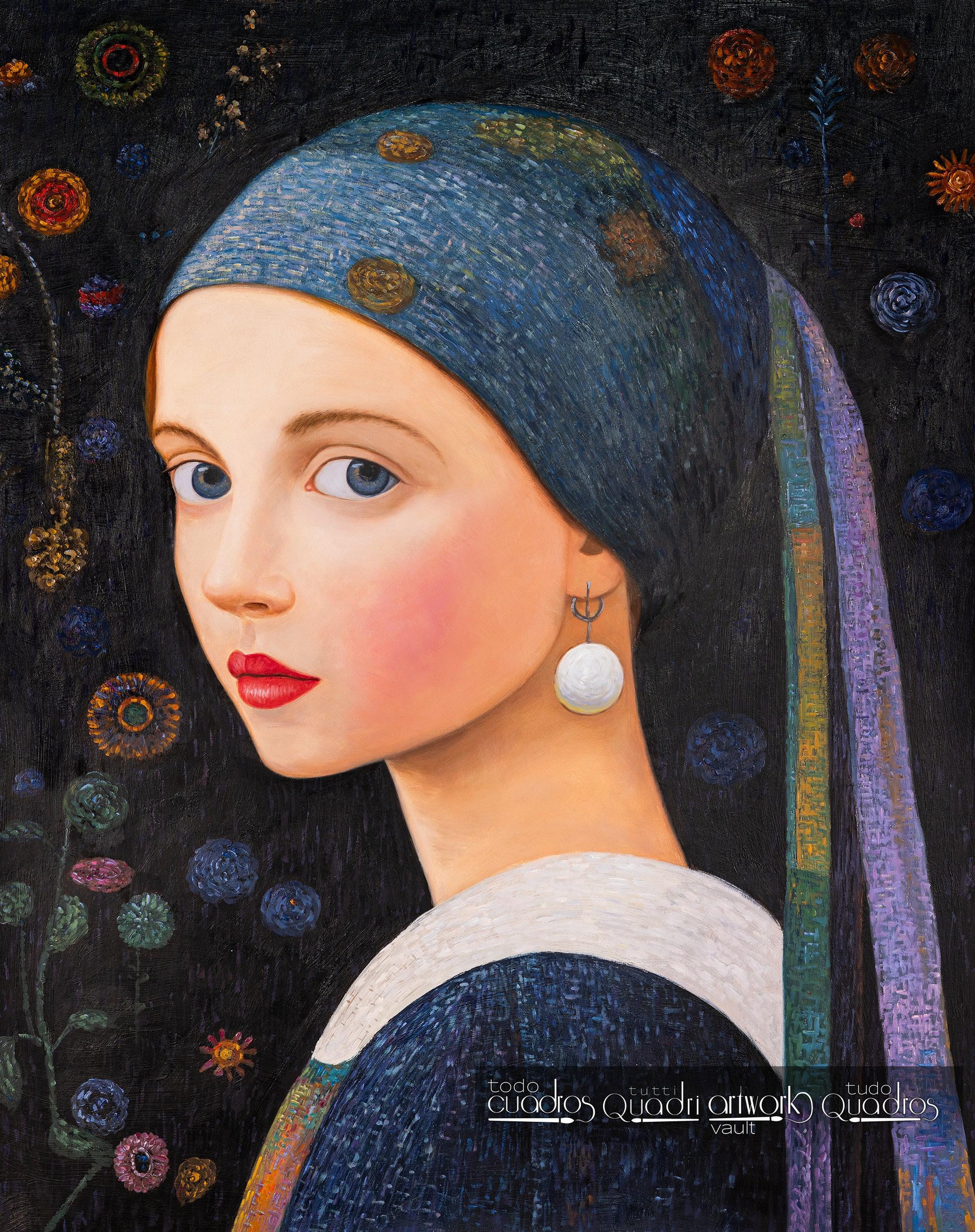 Klimtian Transformation of the Girl with a Pearl Earring, Klimt Style