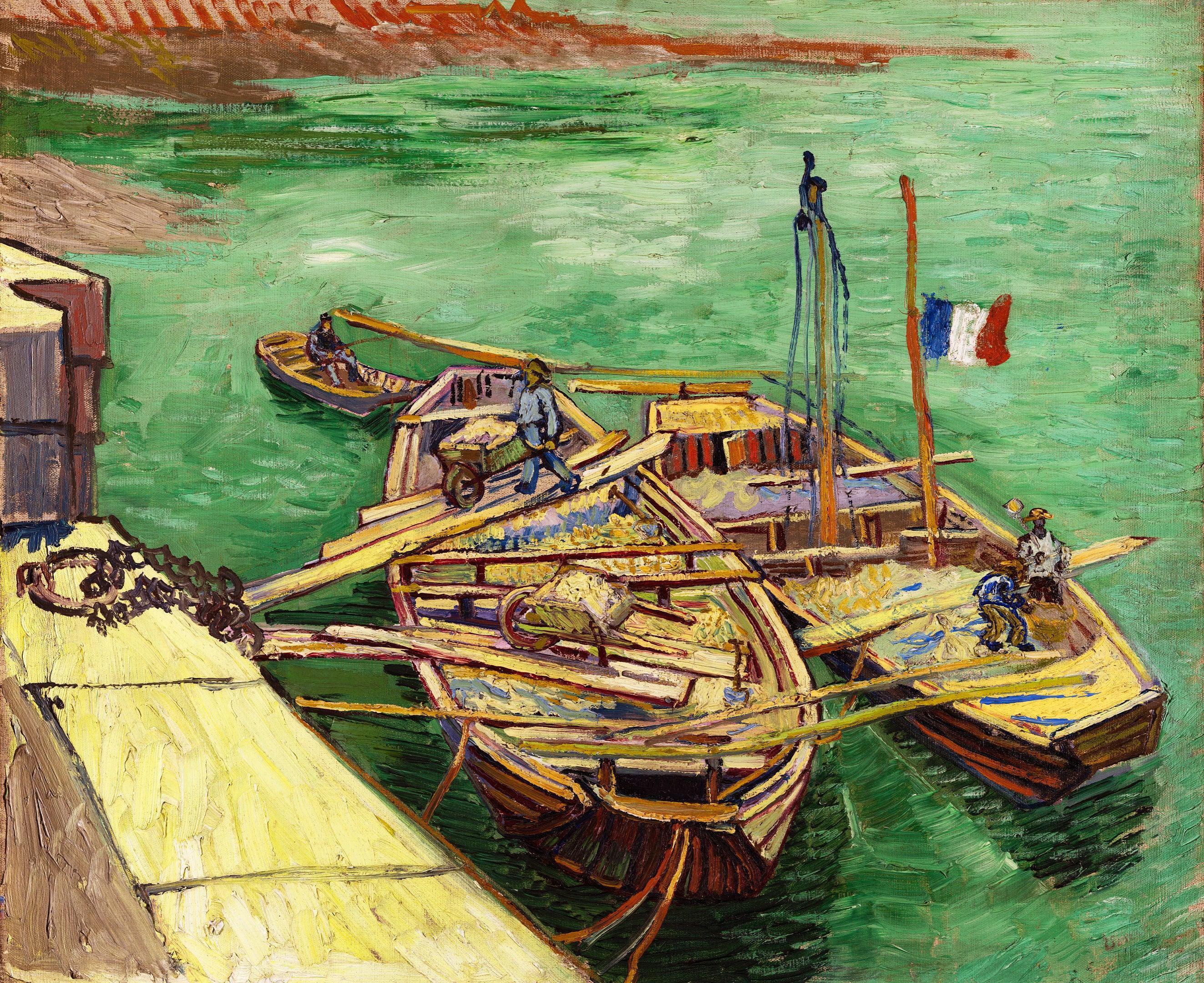 Quay with Men Unloading Sand Barges, Van Gogh