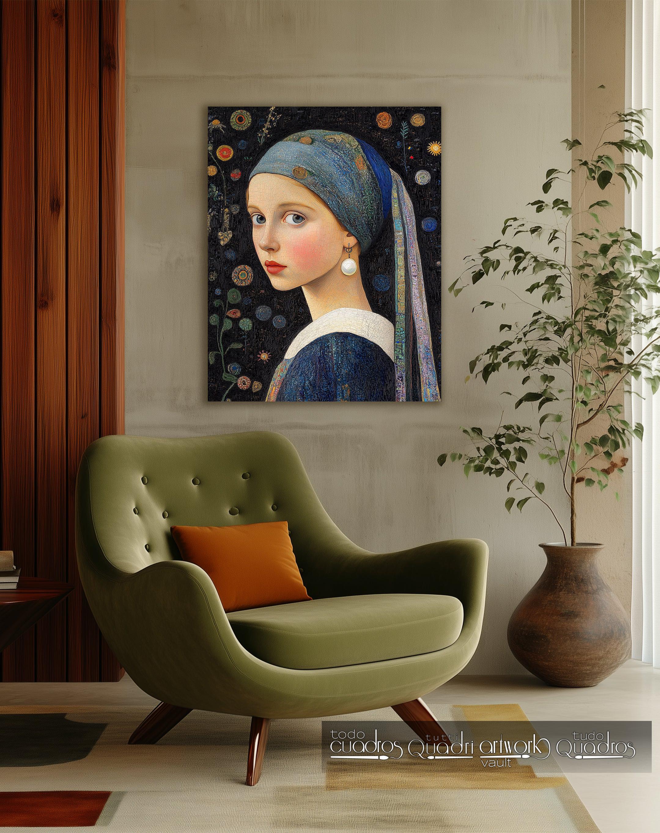 Klimtian Transformation of the Girl with a Pearl Earring, Klimt Style