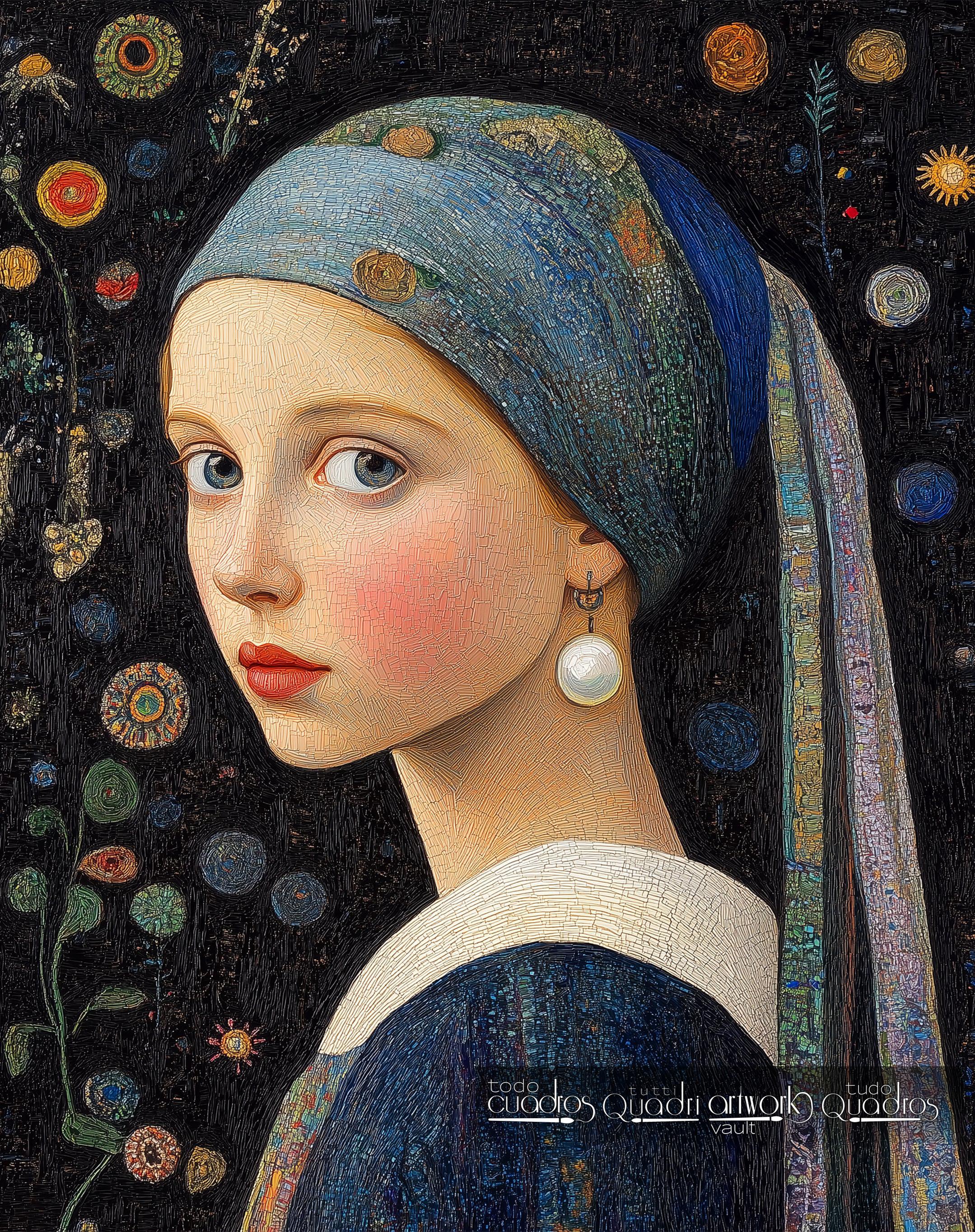 Klimtian Transformation of the Girl with a Pearl Earring, Klimt Style