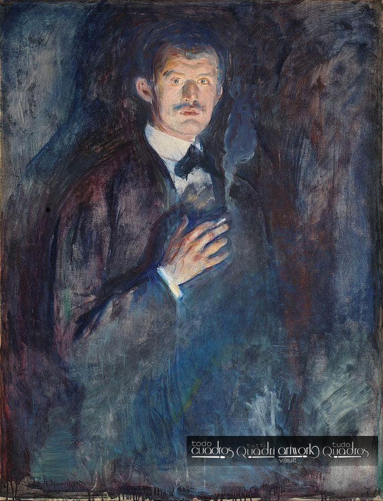 Self-Portrait with Burning Cigarette, Munch