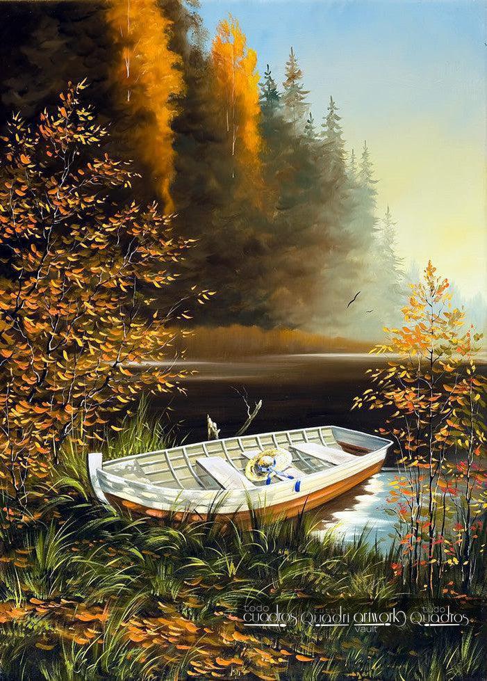 Boat and Swamp, Landscape Oil Painting